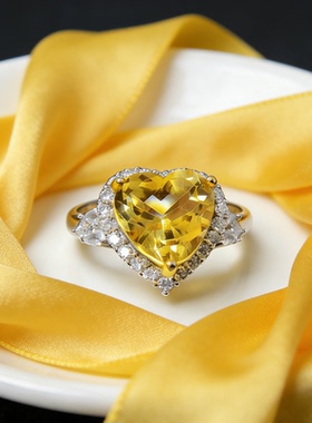 925银黄水晶开口戒可刻字定制