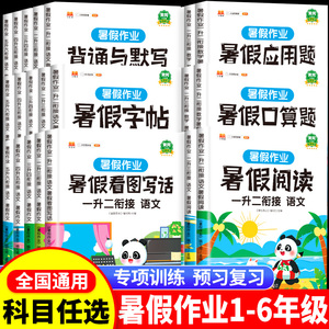 暑假作业一年级下册二年级三四五六年级练习册小学生暑假衔接人教版一升二数学口算题二升三升四升五升六阅读练字帖计算练习天天练