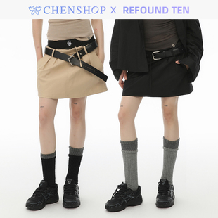 REFOUND 短裙百搭CHENSHOP设计师品牌 TEN时尚 简约logo橡筋腰工装