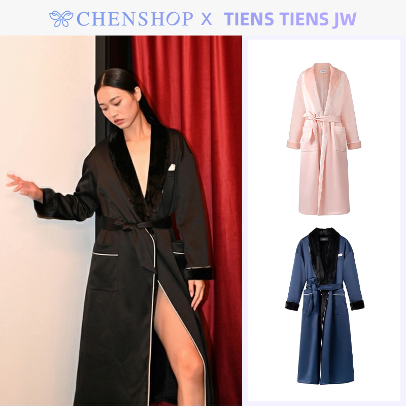 睡袍加绒保暖长款系带浴袍家居服