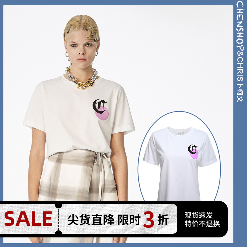 CHENSHOP设计师CHRIS BY CHRISTOPHER BU时尚简约黑紫字母logoT恤 女装/女士精品 T恤 原图主图