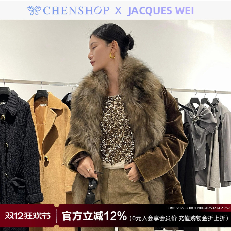 秋冬新款深棕复古毛领夹克外套