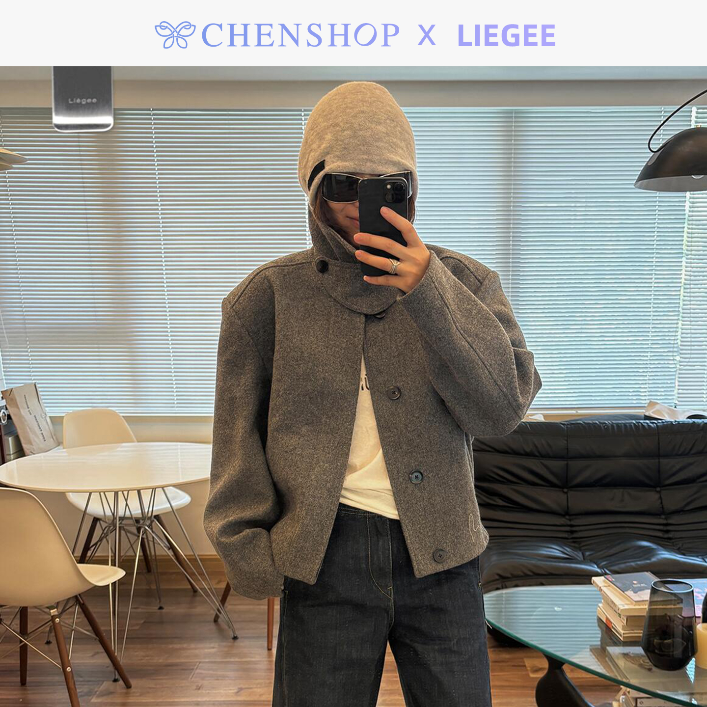 Liegee秋冬短款毛呢夹克外套