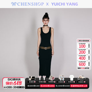 YUICHI YANG时尚带腰带吊带纯色连衣裙修身女CHENSHOP设计师品牌