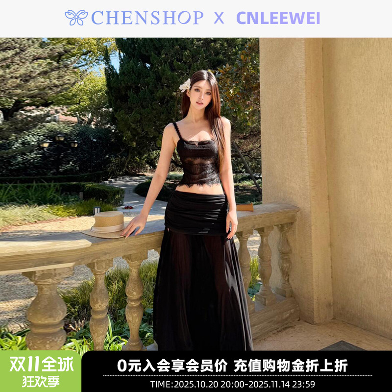 新款蕾丝短款吊带背心上衣半裙女