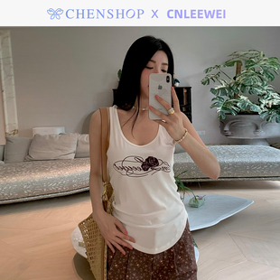 宽松弧形下摆绣花背心上衣百搭女CHENSHOP设计师品牌 CNLEEWEI新款