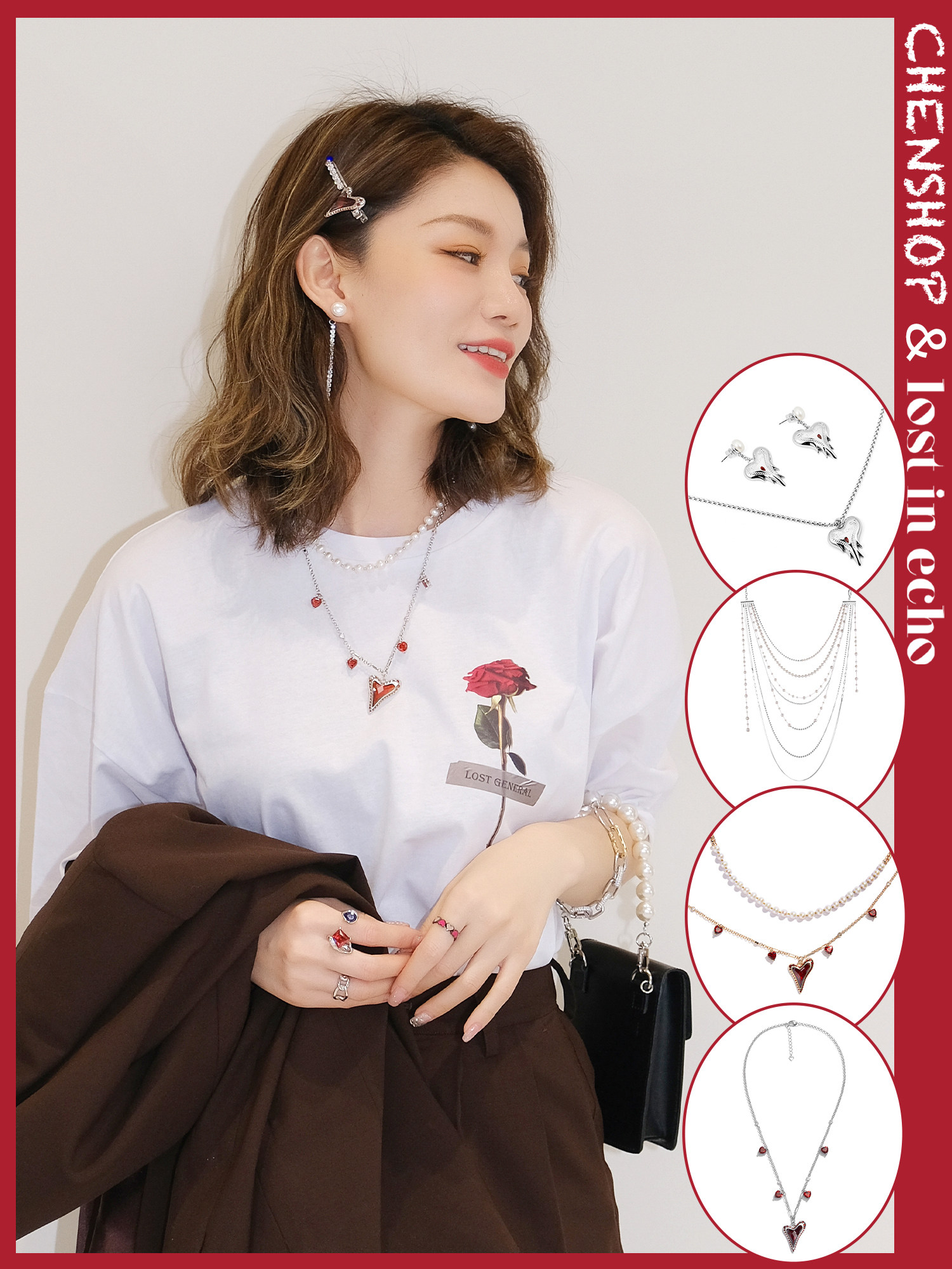 ZHOU JIEQIONG의 동일한 메아리 바로크 진주 손으로 박힌 쉘 금화 스태킹 세트 목걸이