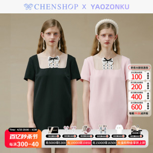 气质蕾丝领结直身连衣裙小众百搭CHENSHOP设计师品牌 YAOZONKU时尚