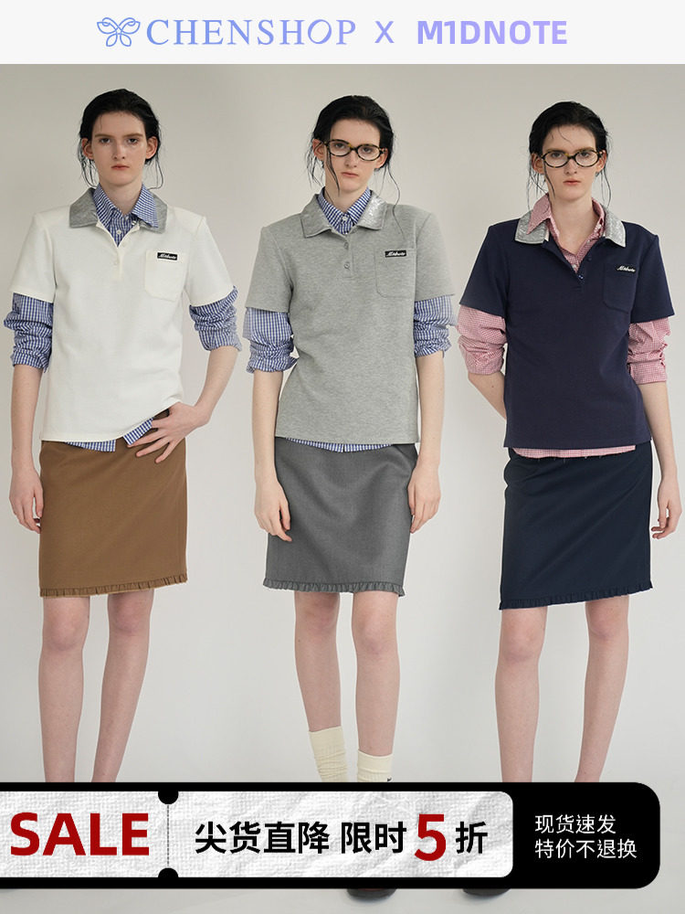 M1DNOTE 패셔너블한 심플한 기질 폴로 탑 반팔 틈새 다재다능한 여성 CHENSHOP 디자이너 브랜드