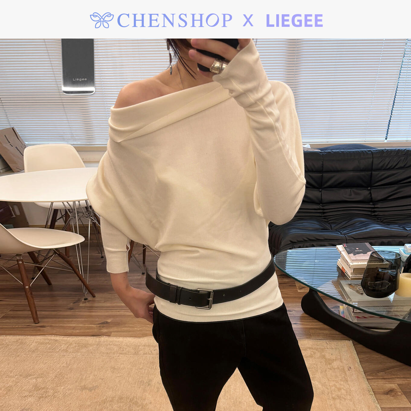 LiegeeOblique斜肩连袖毛衣