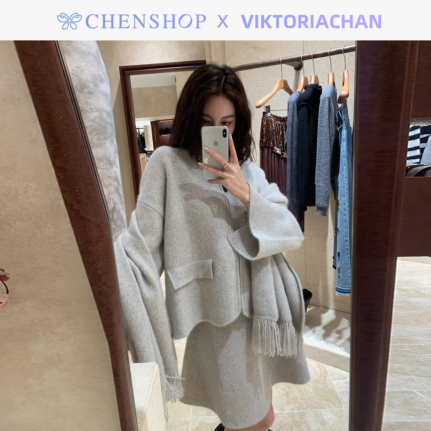 VIKTORIACHAN拉链开衫迷你半裙