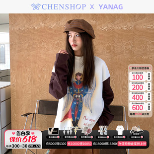 T恤宽松百搭CHENSHOP设计师品牌 YANAG时尚 天使王子公主印花长袖