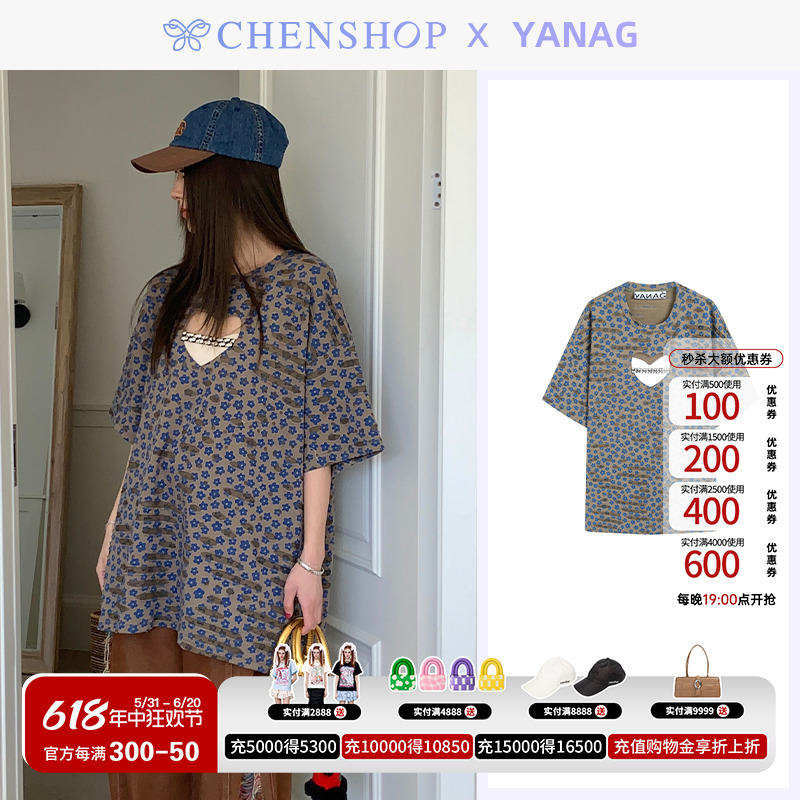 YANAG时尚爱心镂空铆钉烫钻小花印花T恤短袖女CHENSHOP设计师品牌 女装/女士精品 T恤 原图主图