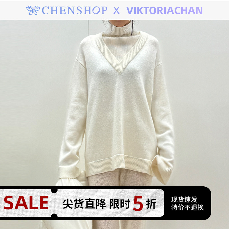 假两件高领针织套头上衣女