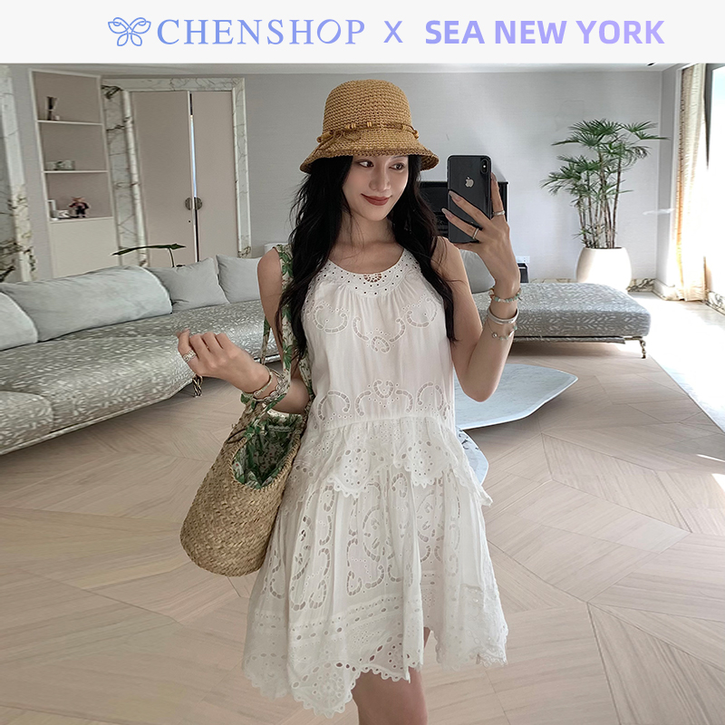 镂空刺绣花边背心连衣裙女