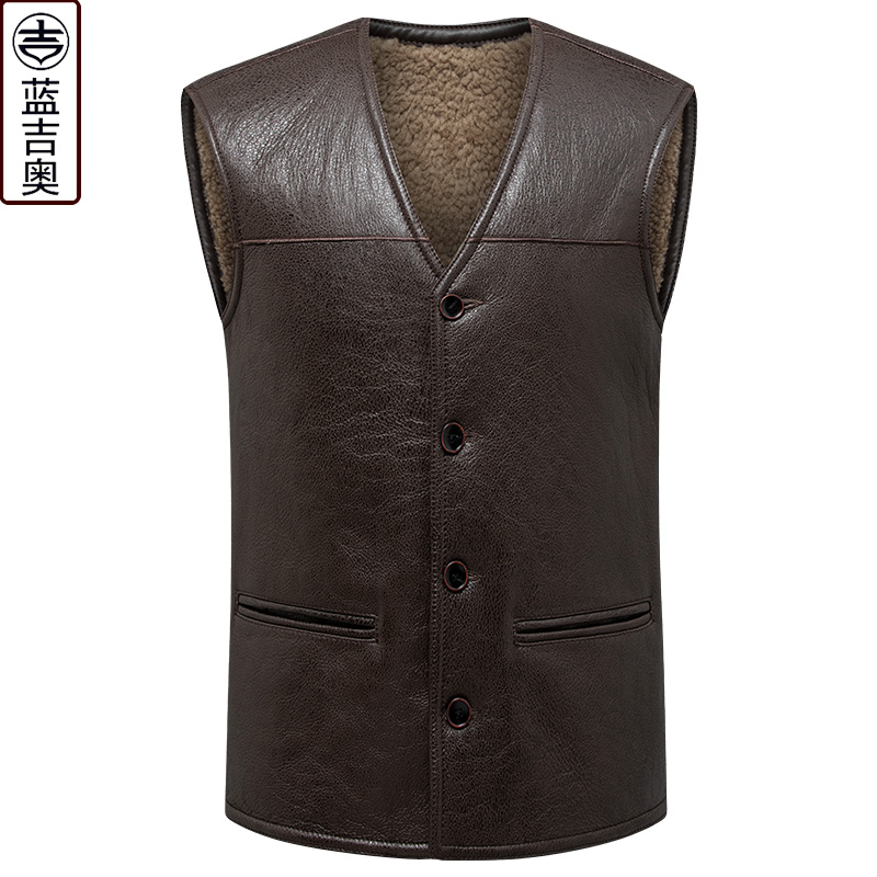 真皮马甲加厚中老年爸爸爷爷冬装