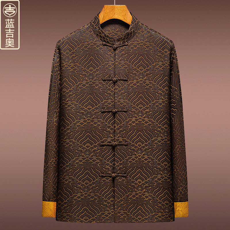 中年男士重磅香云纱唐装国风外套