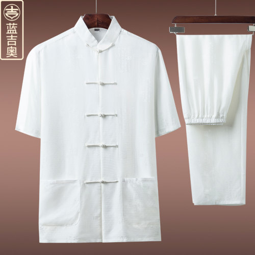 100%桑蚕丝唐装男夏季真丝绸套装