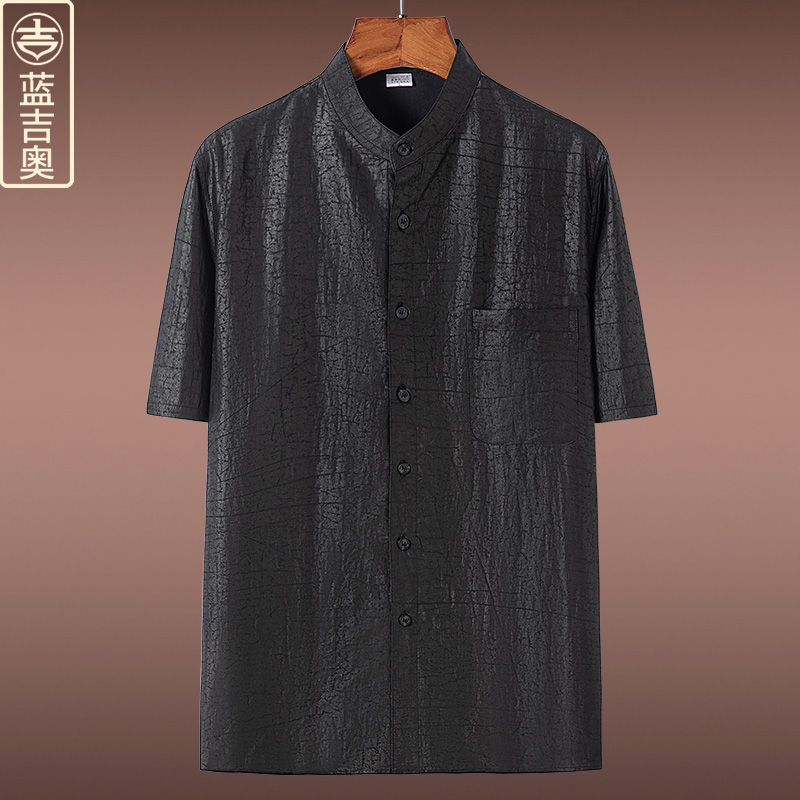 男士香云纱衬衫夏季短袖立领衬衣