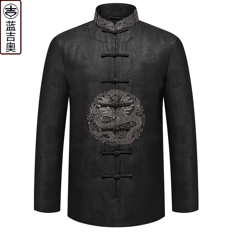 高端香云纱唐装棉袄男冬季真丝桑蚕丝绸棉服中青年爸爸中国风棉衣