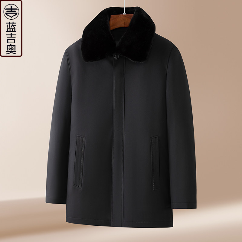 男士冬季加厚带毛领棉服可脱卸羊毛内胆棉袄爸爸爷爷中老年派克服