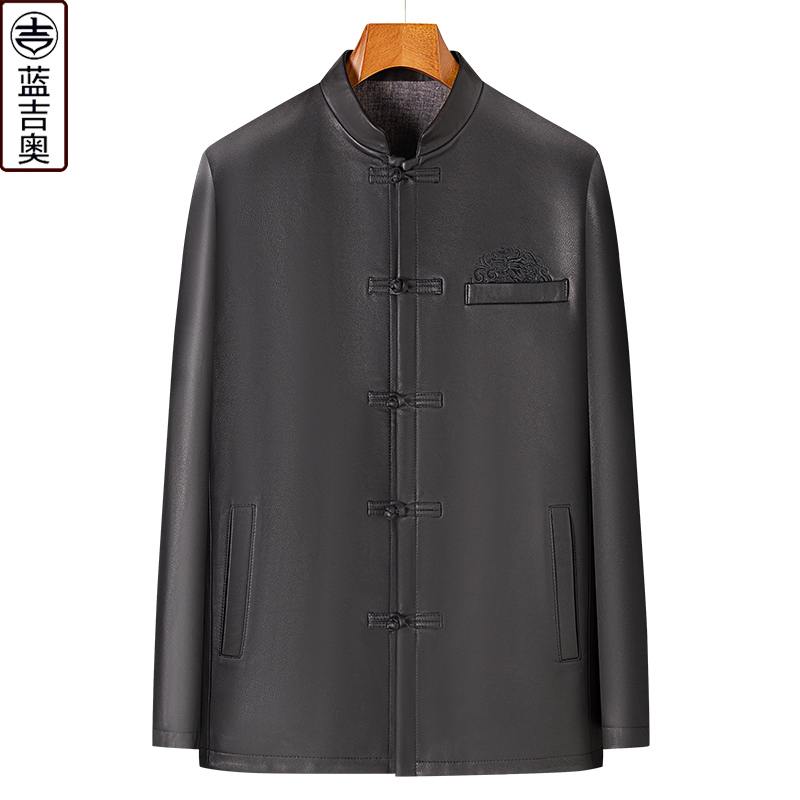 真皮唐装男绵羊皮海宁皮衣冬外套