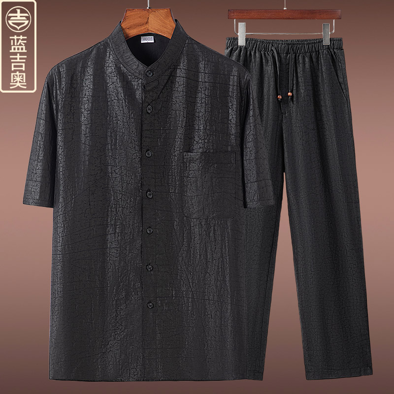 男士香云纱衬衫真丝桑蚕丝绸套装
