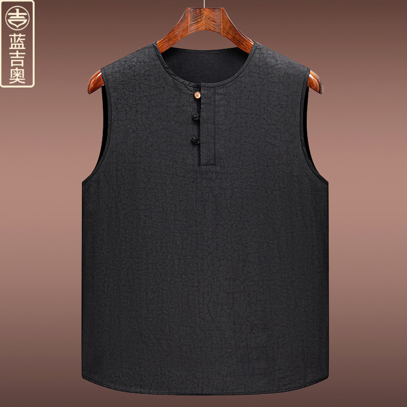男士香云纱背心夏季无袖真丝桑蚕丝绸马甲中式男装中国风汗背心