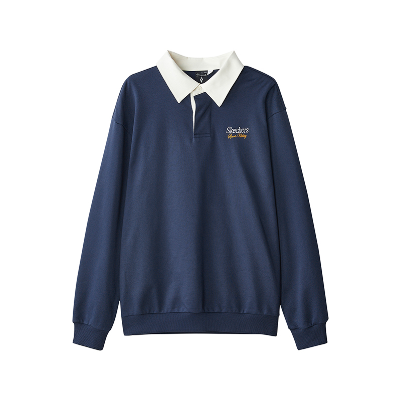 斯凯奇2025新款男士翻领休闲针织套头卫衣L324M023-00XW