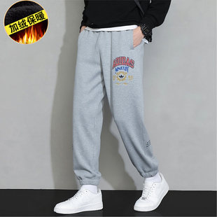 阿迪达斯三叶草裤子男裤冬季加绒运动裤加厚卫裤宽松休闲收口长裤