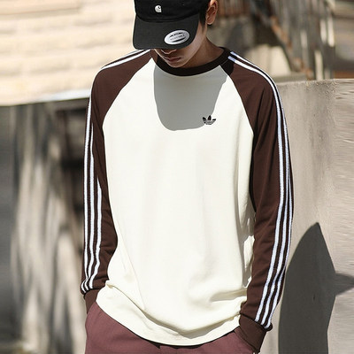 阿迪达斯三叶草男子长袖T恤2026春季新款运动服圆领套头衫HZ3829