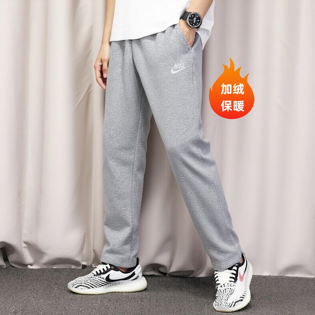 灰色加绒长裤Nike耐克裤子2025年新款男裤防风保暖直筒裤运动卫裤