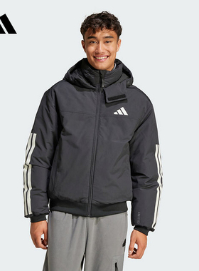 adidas阿迪达斯冬季男女款防风保暖短款羽绒服连帽运动外套JG3845