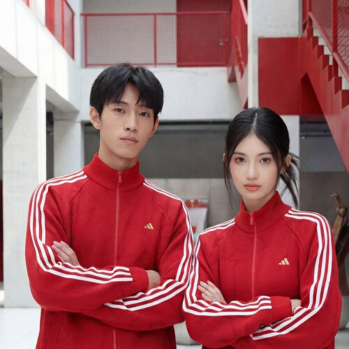 Adidas阿迪达斯26年马年限定新年款针织毛衣外套红色开衫KE4062