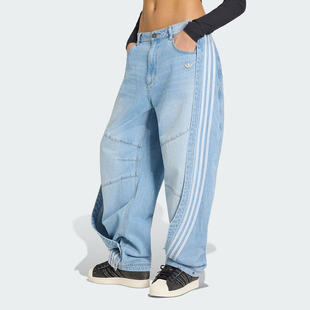 时尚 阿迪达斯三叶草牛仔裤 女裤 2026夏新款 KY5188 直筒宽松阔腿裤
