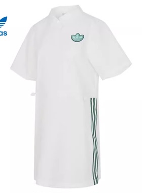 adidas阿迪达斯三叶草裙子女2024新款夏季白色短袖连衣裙JI7482