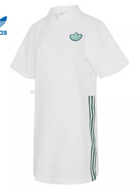 adidas阿迪达斯三叶草裙子女2024新款夏季白色短袖连衣裙JI7482