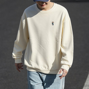 阿迪达斯米白卫衣男春季新款学生运动纯棉打底衫宽松复古上衣外套