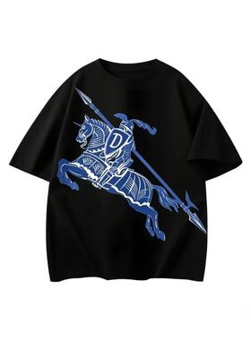 骑士战马印花短袖T恤男女宽松圆领纯棉上衣夏季潮流