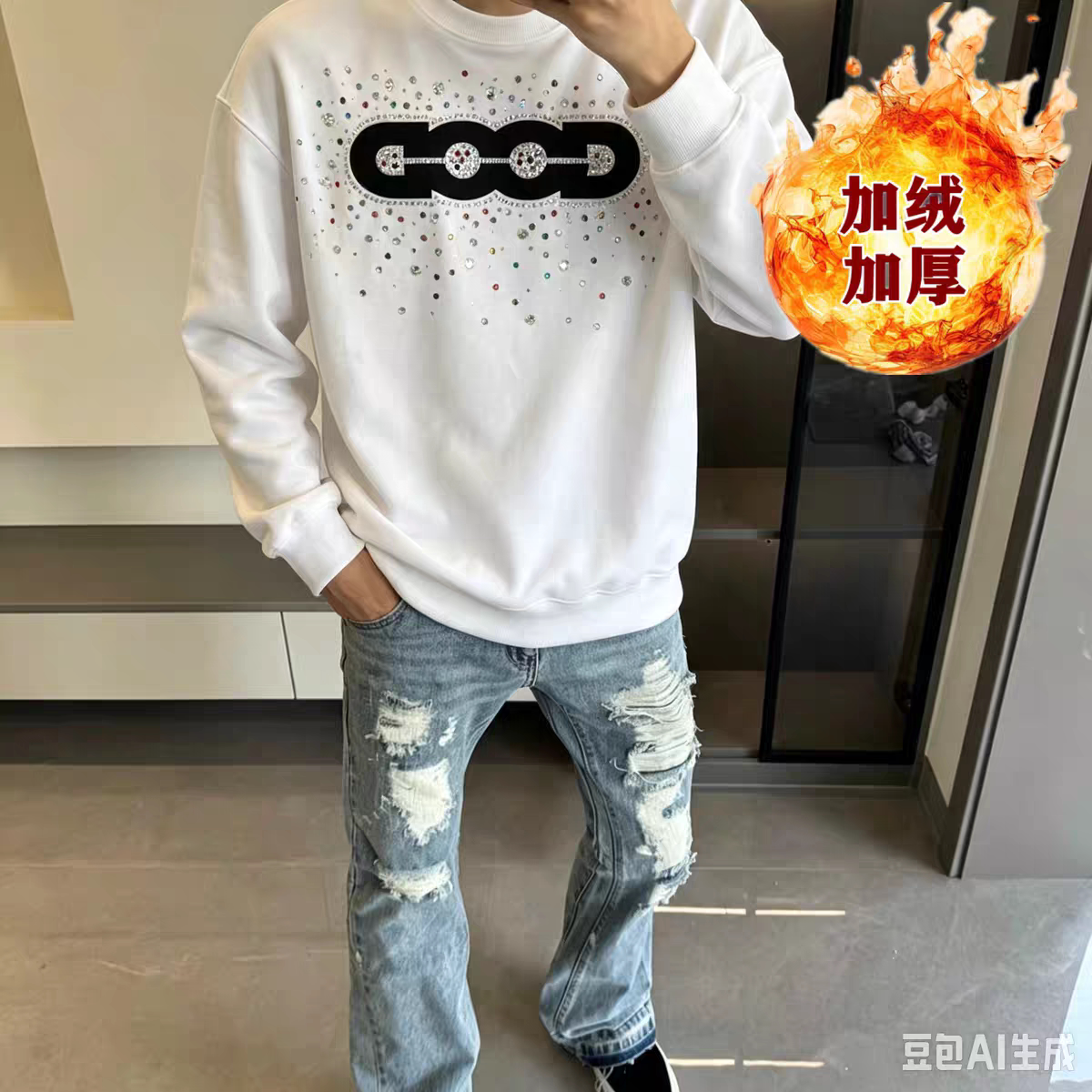潮牌网红苏6同款轻奢烫钻缤纷糖卫衣