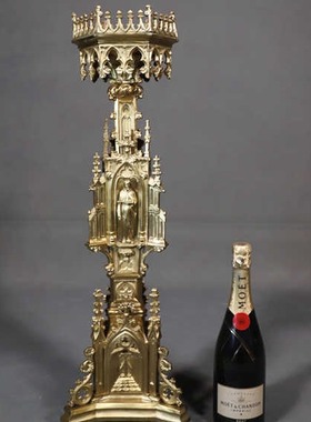 19世纪哥特风格铜鎏金烛台