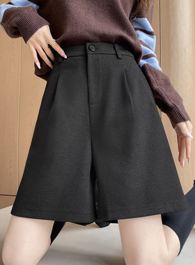 毛呢阔腿短裤女秋冬2026新款显瘦