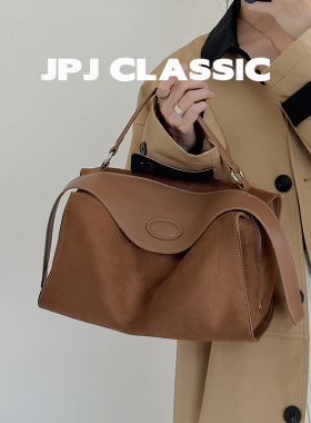 jpjclassic新品牛皮波士顿包女单肩斜挎枕头包复古风手提通勤包