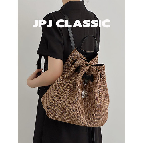 jpjclassic草编织轻便度假双肩包