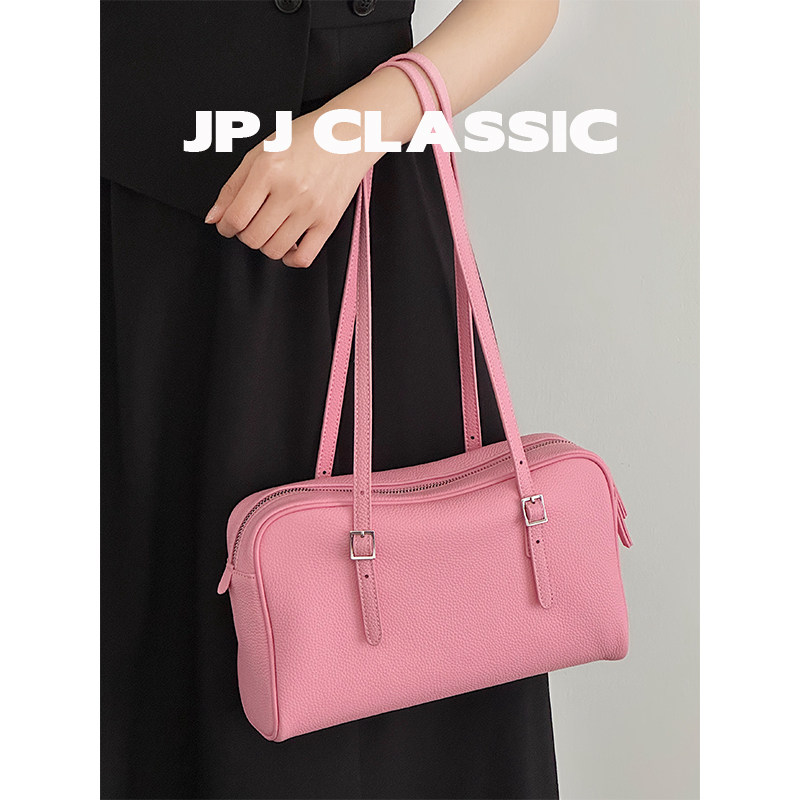 jpjclassic早春头层牛皮枕头包女单肩波士顿慵懒风腋下包软包通勤