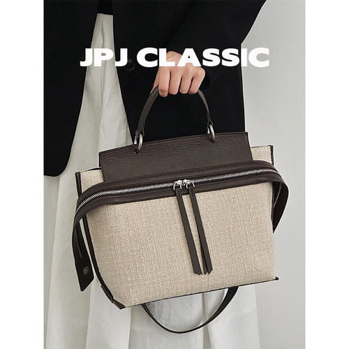 jpjclassic棉麻大容量凯莉包