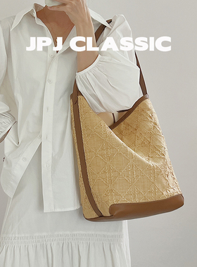 jpjclassic草编水桶包女单肩腋下包通勤百搭慵懒风托特包大容量包