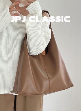 jpjclassic牛皮托特包女大容量慵懒风三角包单肩腋下通勤妈咪包潮