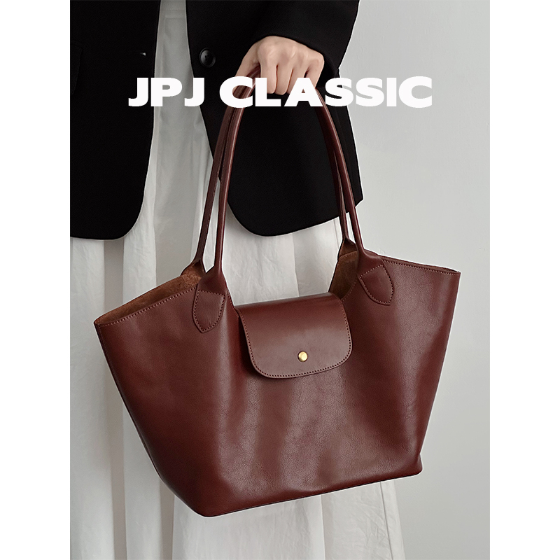 头层植鞣牛皮托特包女单肩大容量