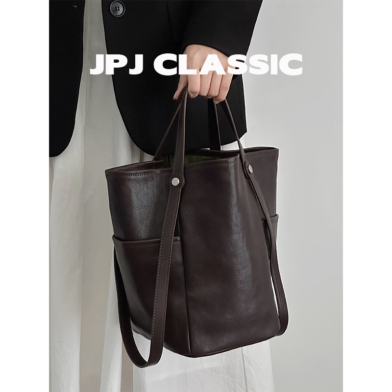 头层植鞣牛皮水桶包单肩菜篮子